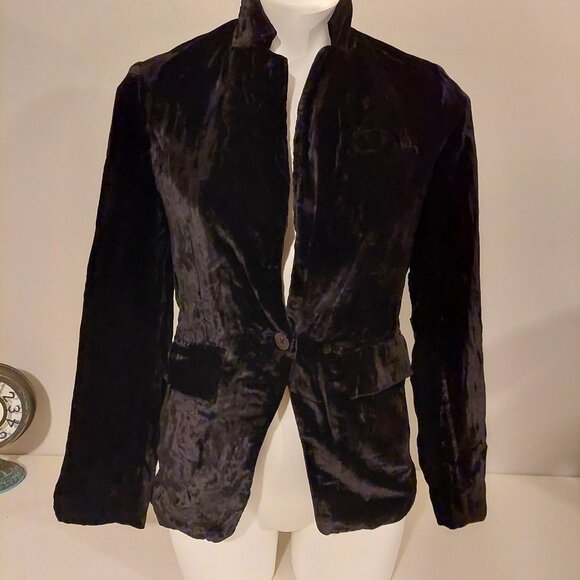 Oliviaceous Black Blazer Soft Crushed Velvet S Single Button Moc High‎ Neck - Picture 1 of 9